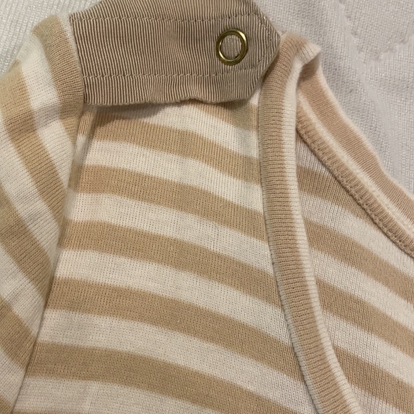 Tan and white striped long sleeve shirt with buttons at shoulders - Picture 2 of 3